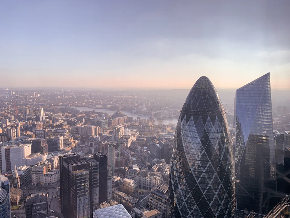 London skyline and the Gherkin above the Thames